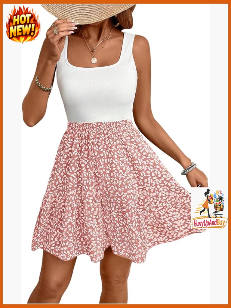 Floral Print Square Neck Sleeveless A-Line Ruffle Hem Summer Dress Chic